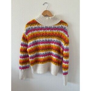 Zara Womens Sz S Bloggers Favorite Chunky Knit Sweater Multicolor Mock Neck